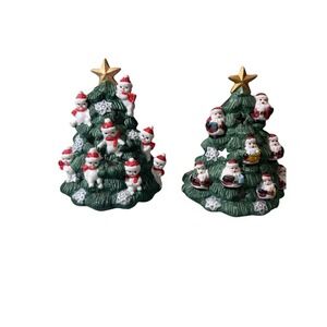 Christmas Tree ceramic Santa Smowman star tea light candle holder Painted Set